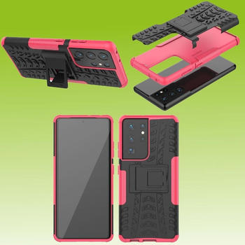 Wigento Für Samsung Galaxy S21 Ultra G998B Hybrid Case 2teilig Outdoor Pink Handy Tasche Hülle Cover Schutz