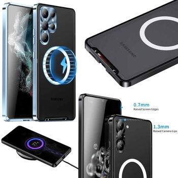 Wigento Für Samsung Galaxy S23 Ultra Handy Tasche Magnetische Magsafe Metall Design Blau Cover Case Hülle