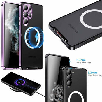 Wigento Für Samsung Galaxy S23 Ultra Handy Tasche Magnetische Magsafe Metall Design Lila Cover Case Hülle