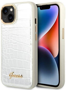 Guess Schutzhülle Croco Collection für iPhone 14 Plus Silber