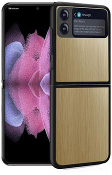 Wigento Für Samsung Galaxy Z Flip3 5G Edelstahl Kunststoff Silikon Cover Handy Tasche Hülle Etuis Gold