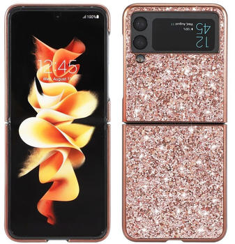 Wigento Für Samsung Galaxy Z Flip4 5G Glitzer Diamant Design Kunststoff TPU Cover Handy Tasche Hülle Etuis Pink