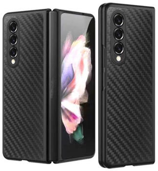 Wigento Für Samsung Galaxy Z Fold4 5G Carbon Kunststoff Handy Tasche Hülle Etuis Schwarz