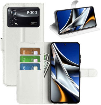 Wigento Für Xiaomi Poco X4 Pro 5G Handy Tasche Wallet Premium Schutz Weiß
