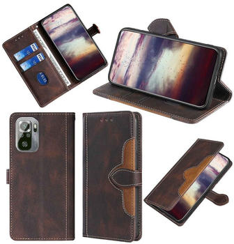 Wigento Für Xiaomi Redmi Note 10 / 10s Design Handy Tasche Wallet Premium Braun Schutz Hülle Case Cover Etuis Zubehör