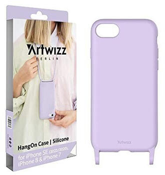 Artwizz HangOn Case kompatibel für iPhone SE (2022/2020) / 8/7 - Elastische Schutzhülle aus Silikon als Handykette zum Umhängen mit Band - Purple Sky