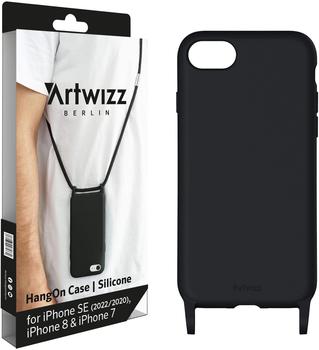 Artwizz HangOn Case kompatibel für iPhone SE (2022/2020) / 8/7 - Elastische Schutzhülle aus Silikon als Handykette zum Umhängen mit Band - Schwarz