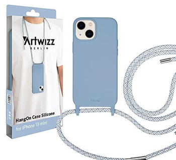 Artwizz HangOn Case kompatibel mit [iPhone 13 Mini] - Elastische Schutzhülle aus Silikon als Handykette zum Umhängen mit Band - Nordic Blue