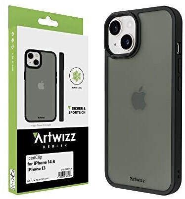 Artwizz IcedClip Hülle kompatibel mit iPhone 14 - Mattes Vereistes Design, Rückseite mit Soft-Touch-Beschichtung, Stoßfeste Schutzhülle, Night-Black