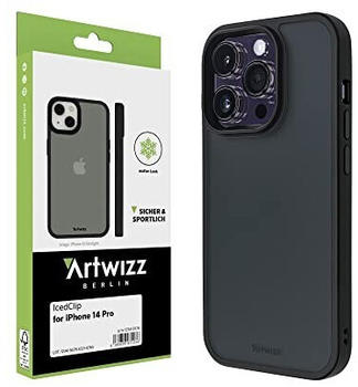 Artwizz IcedClip Hülle kompatibel mit iPhone 14 Pro - Mattes Vereistes Design, Rückseite mit Soft-Touch-Beschichtung, Stoßfeste Schutzhülle, Night-Black