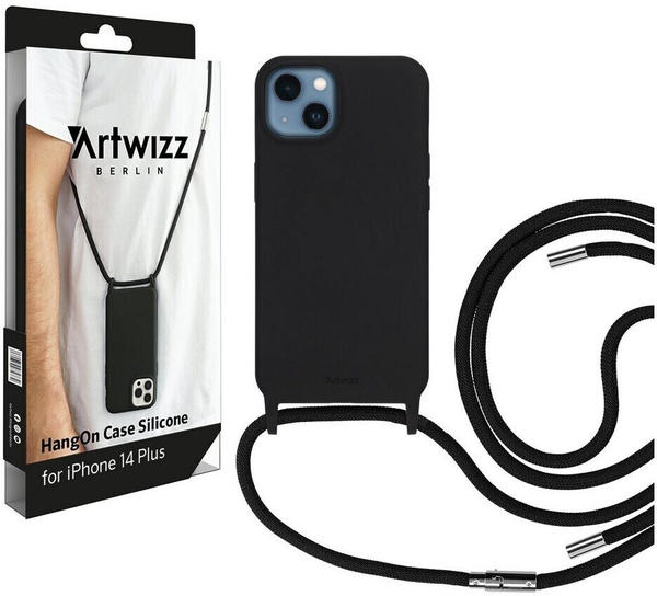 Artwizz Case zum Umhängen HangOn Case Silicone - Handykette aus Silikon für iPhone 14 Plus, Black, Schwarz