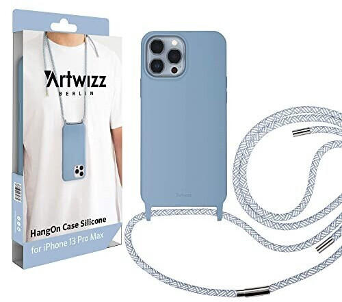 Artwizz HangOn Case kompatibel mit [iPhone 13 Pro Max] - Elastische Schutzhülle aus Silikon als Handykette zum Umhängen mit Band - Nordic Blue