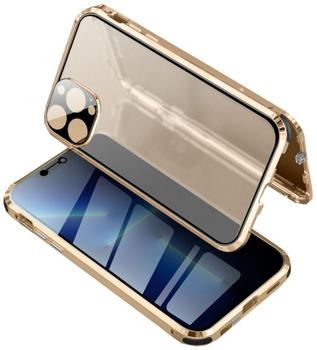 Wigento Für Apple iPhone 13 Pro Max Beidseitiger 360 Grad Magnet / Glas Privacy Mirror Case Hülle Handy Tasche Bumper Gold