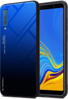 Cadorabo TPU 2 Farben Glas Cover (Galaxy A7 (2018)) Blau Schwarz