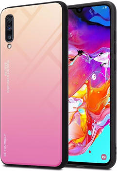 Cadorabo TPU 2 Farben Glas Cover (Galaxy A70 Galaxy A70S) Gelb Rosa