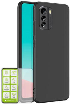 Wigento Für Nokia G60 Silikoncase TPU Schwarz + 026 H9 Glas Handy Tasche Hülle Schutz Cover
