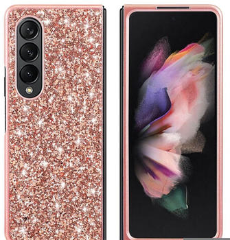 Wigento Für Samsung Galaxy Z Fold4 5G Glitzer Diamant Design Kunststoff TPU Cover Handy Tasche Hülle Etuis Pink