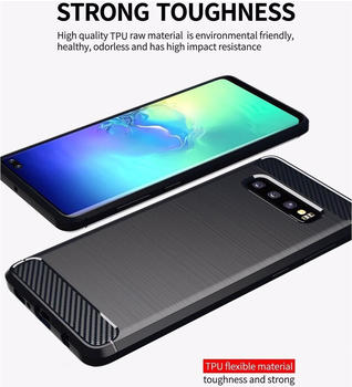 Cadorabo TPU Ultra Slim carbon edelstahl Kombi Cover (Galaxy S10+) Schwarz