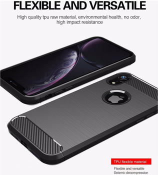 Cadorabo TPU Ultra Slim carbon edelstahl Kombi Cover (iPhone XR) Schwarz