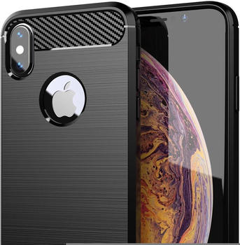 Cadorabo TPU Ultra Slim carbon edelstahl Kombi Cover (iPhone XS Max) Schwarz