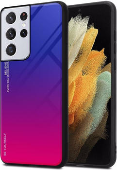 Cadorabo TPU 2 Farben Glas Cover (Galaxy S21 Ultra), Smartphone Hülle, Rot, Violett
