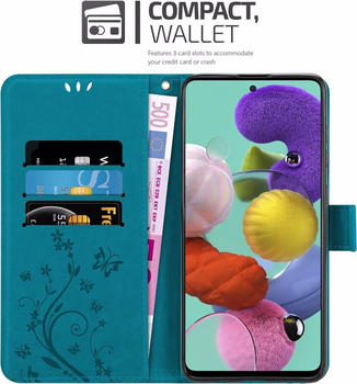 Cadorabo Flower Book Cover (Galaxy A51 5G), Smartphone Hülle, Blau