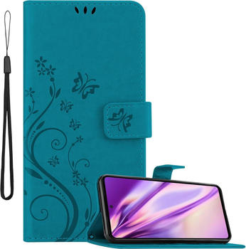 Cadorabo Flower Book Hülle (Galaxy A72, Galaxy A72 5G), Smartphone Hülle, Blau
