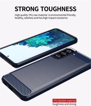 Cadorabo TPU Ultra Slim carbon edelstahl Kombi Cover (Galaxy S21 FE), Smartphone Hülle, Blau