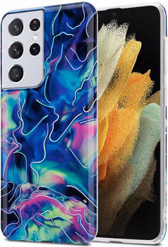 Cadorabo IMD TPU Bunter Marmor Cover (Galaxy S21 Ultra), Smartphone Hülle, Blau, Pink