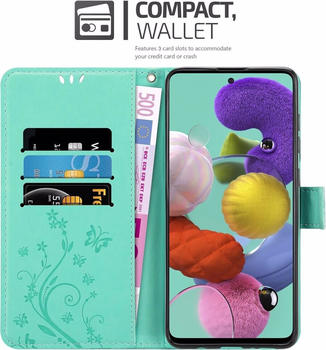 Cadorabo Flower Book Cover (Galaxy A51 5G), Smartphone Hülle, Türkis