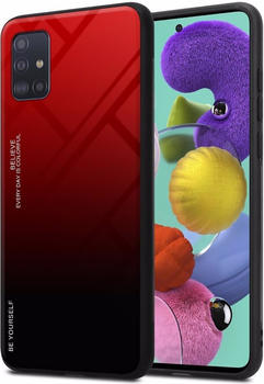 Cadorabo TPU 2 Farben Glas Cover (Galaxy A51, Galaxy M40), Smartphone Hülle, Rot, Schwarz