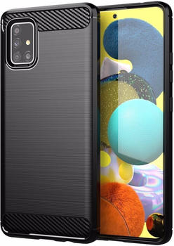 Cadorabo TPU Ultra Slim carbon edelstahl Kombi Cover (Galaxy A51, Galaxy M40), Smartphone Hülle, Schwarz