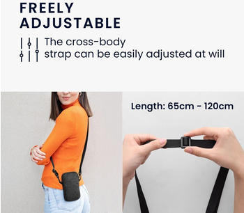 kwmobile Handytasche für Smartphones L - 6,5" - Filz Handy Hülle Schwarz Hellgrau - Handy Tasche mit Kette 16,5 x 8,9 cm Innenmaße - Pusteblume Love