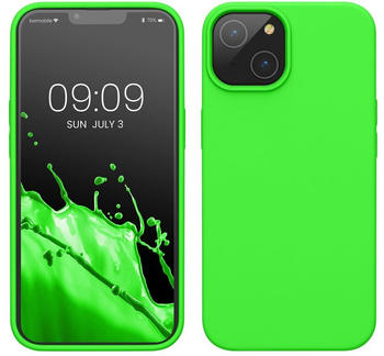 kwmobile Hülle für das iPhone 14 Hülle - Dünnes Silikon Handy Case - Stoßfeste Handyhülle mit Weicher Oberfläche - Unterstützt Kabelloses Laden - Limettengrün