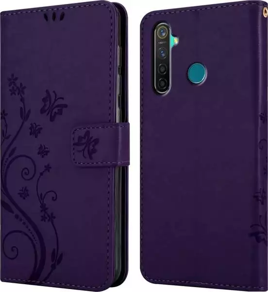 Cadorabo Flower Book Hülle für Realme 5 PRO / Realme Q (Realme 5 Pro) Violett