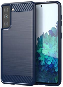 Cadorabo TPU Ultra Slim carbon edelstahl Kombi Cover (Galaxy S21+) Blau