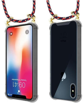 Cadorabo TPU Handy Kette GOLD Cover (iPhone X iPhone XS) Blau Gelb Rot