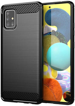 Cadorabo TPU Ultra Slim carbon edelstahl Kombi Cover (Galaxy A51 5G) Schwarz