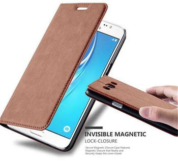Cadorabo Hülle für Samsung Galaxy J5 2016 Schutz Hülle in Braun Handyhülle Etui Case Cover Magnetverschluss