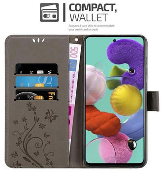 Cadorabo Hülle für Samsung Galaxy A51 4G / M40s Schutz Hülle in Grau Schutzhülle Handy Hülle Etui Case Blumen Flower