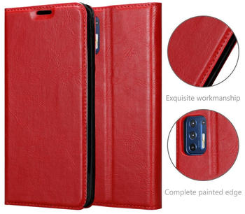 Cadorabo Hülle für Motorola MOTO G9 PLUS Schutz Hülle in Rot Handyhülle Etui Case Cover Magnetverschluss