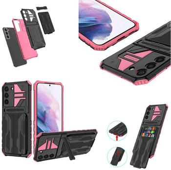 Wigento Für Samsung Galaxy S23 Plus Shockproof Armor Hülle mit Kartenfach TPU Schutz Tasche Hülle Cover Pink