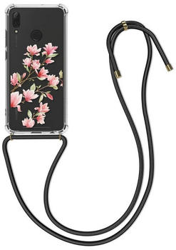 kwmobile Huawei P Smart (2019) Hülle - mit Kordel zum Umhängen - Silikon Handy Schutzhülle für Huawei P Smart (2019) - Magnolien Design Rosa Weiß Transparent
