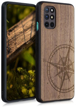kwmobile Hülle kompatibel mit OnePlus 8T - Handyhülle Holz TPU Cover - Kompass Vintage Dunkelbraun