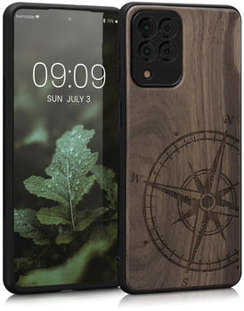 kwmobile Hülle kompatibel mit Samsung Galaxy M53 5G - Handyhülle Holz TPU Cover - Kompass Vintage Dunkelbraun