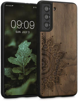 kwmobile Hülle kompatibel mit Samsung Galaxy S21 - Handyhülle Holz TPU Cover - Aufgehende Sonne Dunkelbraun