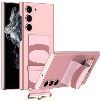 Wigento Für Samsung Galaxy S23 Plus Silikoncase TPU Schutz Pink mit Armbandhalter Handy Tasche Hülle Cover Etui Zubehör Neu