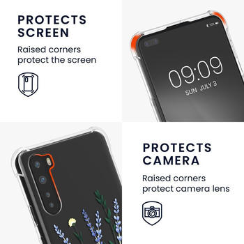 kwmobile Hülle kompatibel mit OnePlus Nord - Silikon Handyhülle mit Kette - Lavendel Grün Transparent Blumenhalme Lavendel