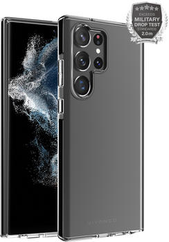 Vivanco Rock Solid, Anti Shock Schutzhülle für Galaxy S23 Ultra Transparent, schwarzer Rahmen