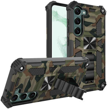 Wigento Für Samsung Galaxy S23 Plus Camouflage Shockproof Armor Military TPU Schutz Tasche Hülle Cover Grün